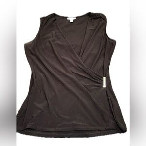Charter Club Black Faux-Wrap Sleeveless Blouse Metallic Hardware Detail Small